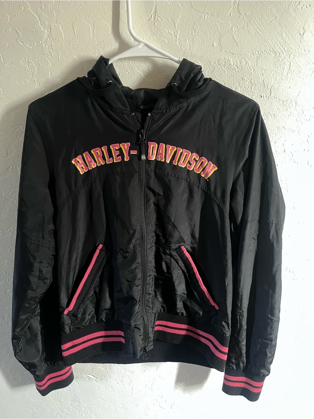 Harley-Davidson Women's Black Hooded Jacket with Pink Trim